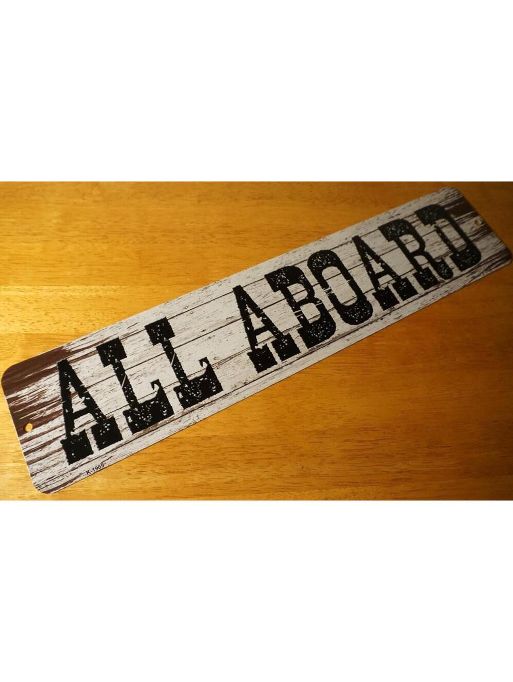 ALL ABOARD Train Engine Metal Sign Vintage Style Railroad Station Collectible